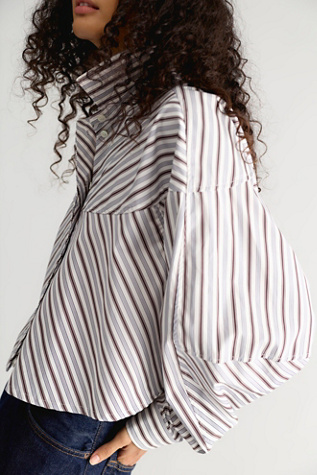 Женская рубашка AGOLDE Agnes Striped Button Down Shirt, цвет: Полосатый белый / Шоколадный — фото 1