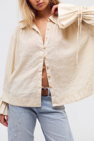 We The Free Oasis Washed Collared Shirt at Free People in Tan, Size: M