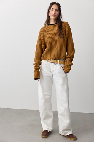 Женский свитер Free People Low Tide Crew Neck Knit Pullover, цвет: Миндальный комбинированный — фото 3