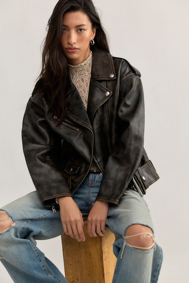 Stand Studio Isobelle Oversized Leather Biker Jacket #3