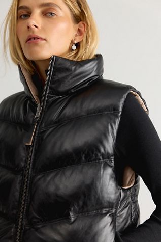 Mauritius Ellen Reversible Funnel-Neck Leather Puffer Vest