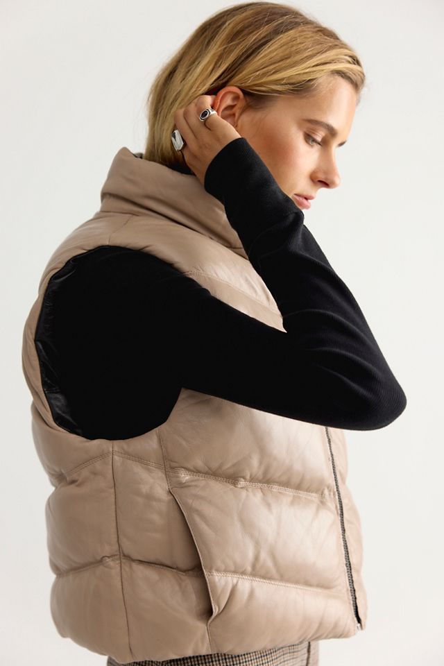 Mauritius Ellen Reversible Funnel-Neck Leather Puffer Vest #3