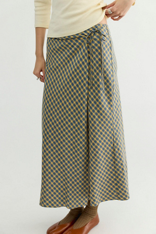 Женская юбка DONNI. The Tencel Plaid Tie Wrap, цвет: Сливочный клетчатый — фото 3