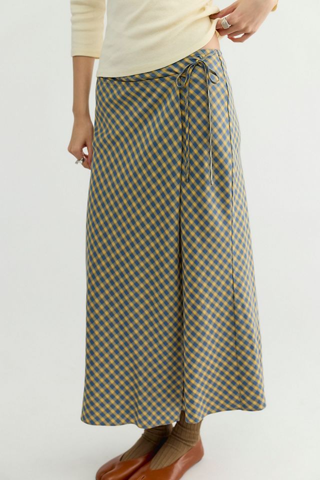 DONNI. Tencel Plaid Tie Wrap Skirt #2