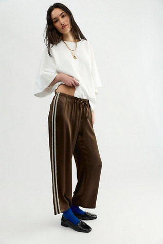 DONNI. Pantalon court à rayures en soie et dentelle