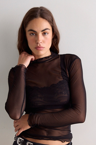 Only Hearts Tulle Purled Mock Neck