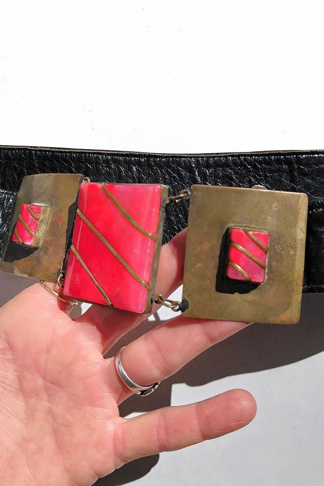 Vintage Coral and Brass Leather Belt Selected by Garbage Soup #1