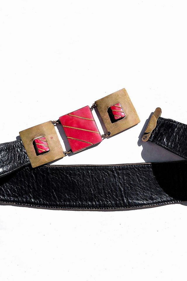 Vintage Coral and Brass Leather Belt Selected by Garbage Soup #2