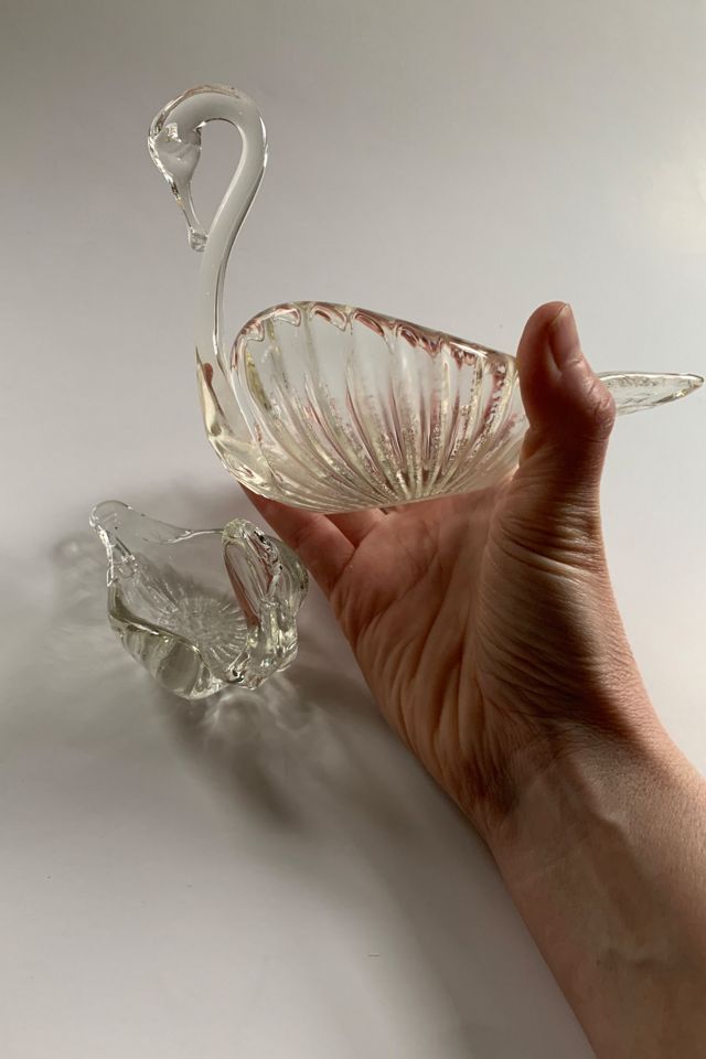 Vintage Mid Century Glass Swan Jewelry Catchall Set Selected by SharpLilTeeth #2