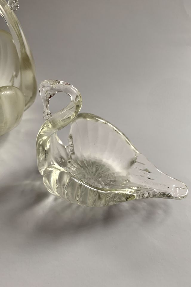 Vintage Mid Century Glass Swan Jewelry Catchall Set Selected by SharpLilTeeth #3