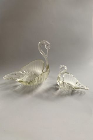 Vintage Mid Century Glass Swan Jewelry Catchall Set Selected by SharpLilTeeth