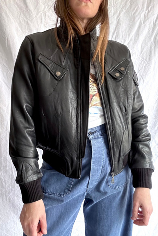 Y2K Leather Bomber Jacket Selected by Grievous Angel Vintage