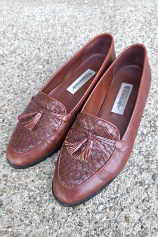 Vintage Brown Leather Woven Loafers Selected by Grievous Angel Vintage