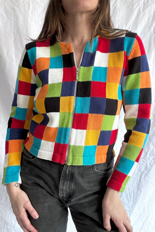 Vintage 1990s Multicolored Checkered Cardigan Selected by Grievous Angel Vintage