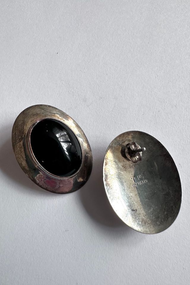 Vintage Sterling Silver and Onyx Stud Earrings Selected by Grievous Angel Vintage #1