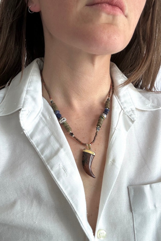 Vintage Stone Claw and Wood Bead Necklace Selected by Grievous Angel Vintage