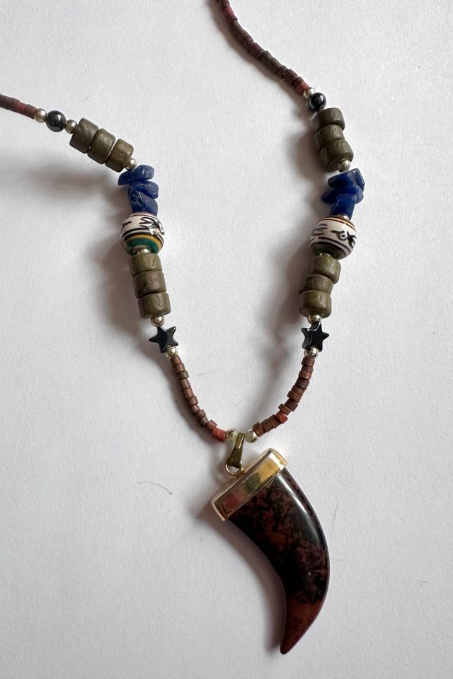 Vintage Stone Claw and Wood Bead Necklace Selected by Grievous Angel Vintage #1