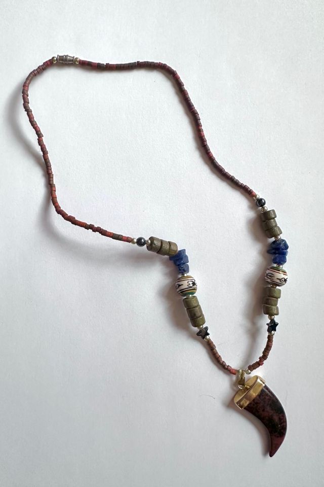 Vintage Stone Claw and Wood Bead Necklace Selected by Grievous Angel Vintage #2