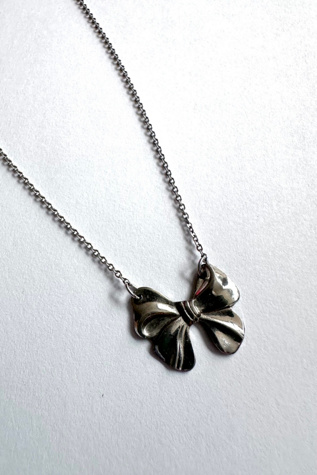 Vintage Sterling Silver Mini Bow Necklace Selected by Grievous Angel Vintage