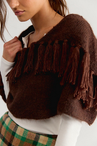 Cabin Fever Fringe Capelet Top at Free People in Coffee Bean