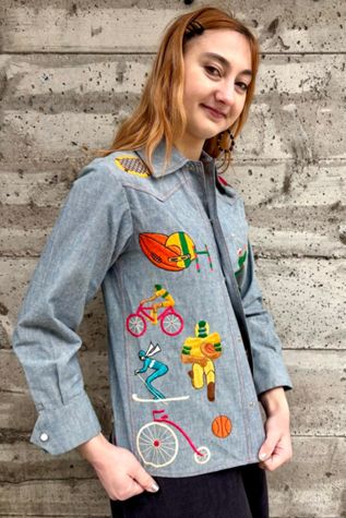 1970’s Embroidered Denim Sports-Themed Jacket Selected by Nomad Vintage