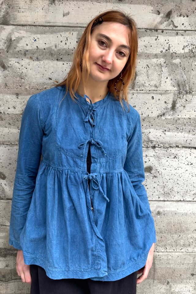 Vintage Matta Indigo Tie Front Blouse Selected by Nomad Vintage #3