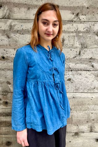 Vintage Matta Indigo Tie Front Blouse Selected by Nomad Vintage