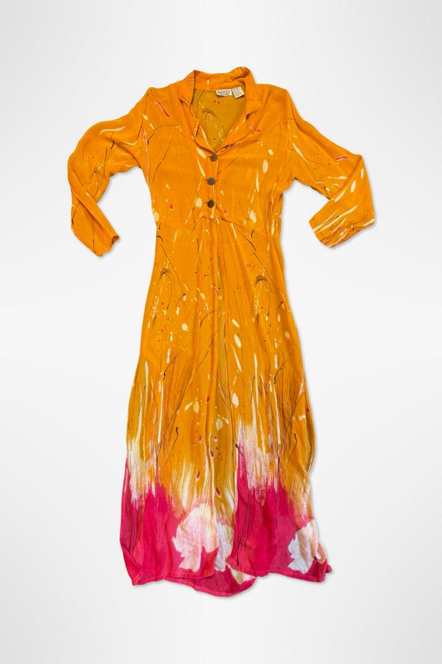 1990s Saffron Chiffon Abstract Duster Dress Selected By Ritual Vintage #1