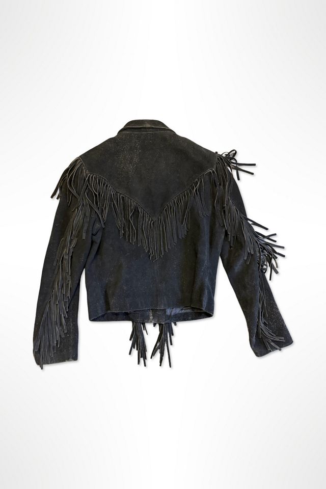 1980s Wilsons Black Suede Western Fringe Jacket Selected By Ritual Vintage #1
