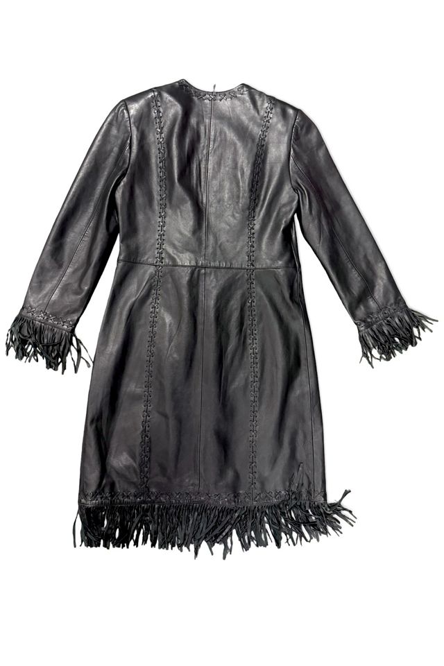 1990s Double D Ranch Black Leather Western Fringe Coat Selected By Ritual Vintage #1