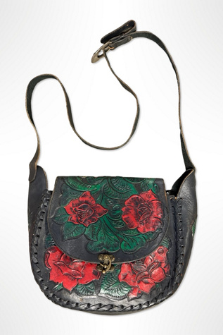 1970s Tooled Navy Leather Rose Shoulder Bag Selected By Ritual Vintage