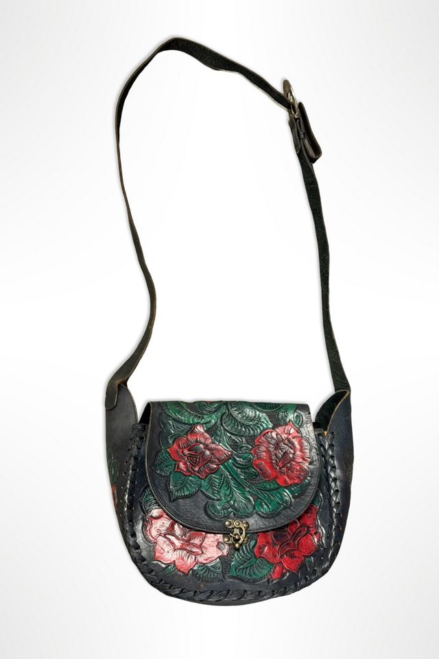 1970s Tooled Navy Leather Rose Shoulder Bag Selected By Ritual Vintage #1