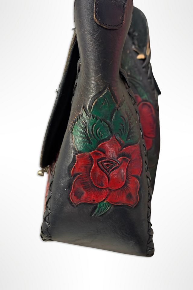 1970s Tooled Navy Leather Rose Shoulder Bag Selected By Ritual Vintage #3