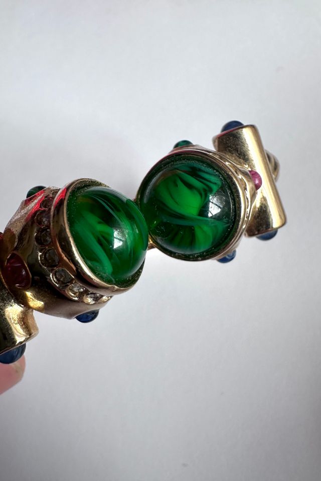 Vintage 1980s Gold Tone Green Marble and Stones Bracelet Selected by Cherry #1