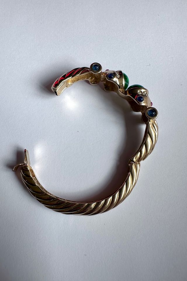 Vintage 1980s Gold Tone Green Marble and Stones Bracelet Selected by Cherry #2
