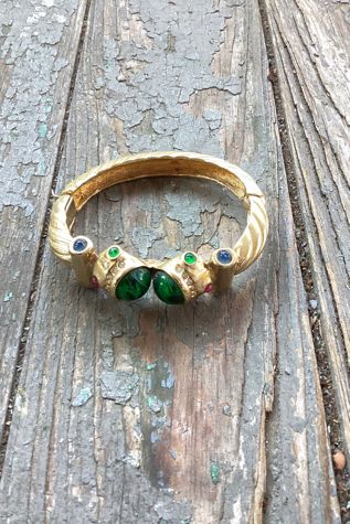 Vintage 1980s Gold Tone Green Marble and Stones Bracelet Selected by Cherry
