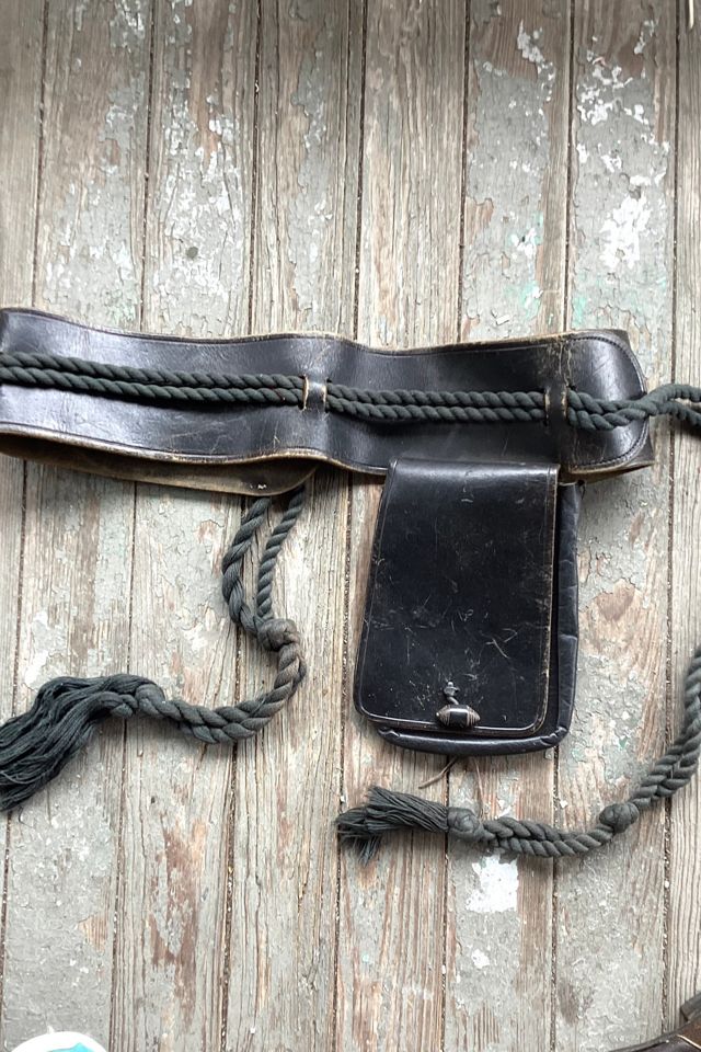 Vintage 1960s Black Leather Belt with Pouch Selected by Cherry #1