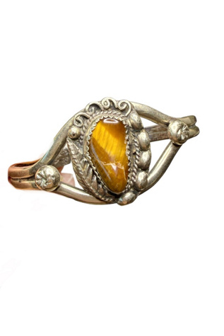 Vintage Sterling Silver Cuff Bracelet with Tigers Eye Selected by Lux Revival