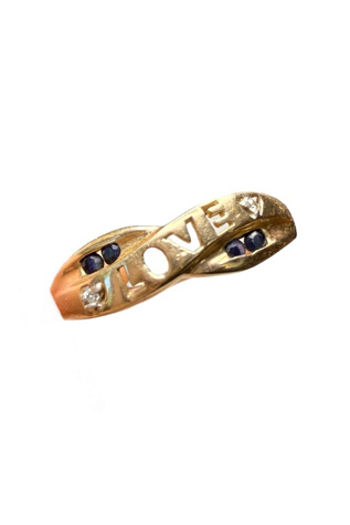 Vintage 10k Gold “Love” Ring with Diamond + Sapphire Selected by Lux Revival