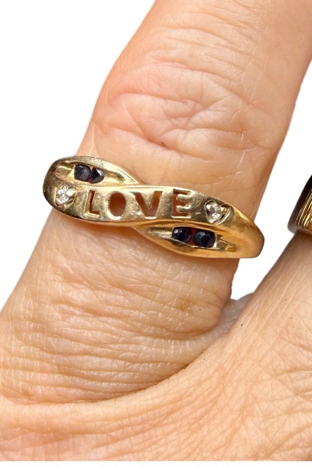 Vintage 10k Gold “Love” Ring with Diamond + Sapphire Selected by Lux Revival #1