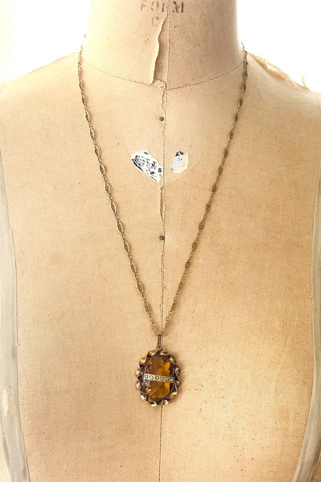 Vintage Amber Glass Victorian Style Pendent Necklace Selected by FernMercantile #1