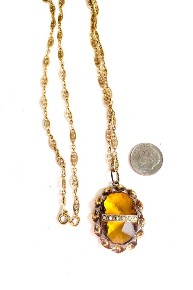Vintage Amber Glass Victorian Style Pendent Necklace Selected by FernMercantile #2