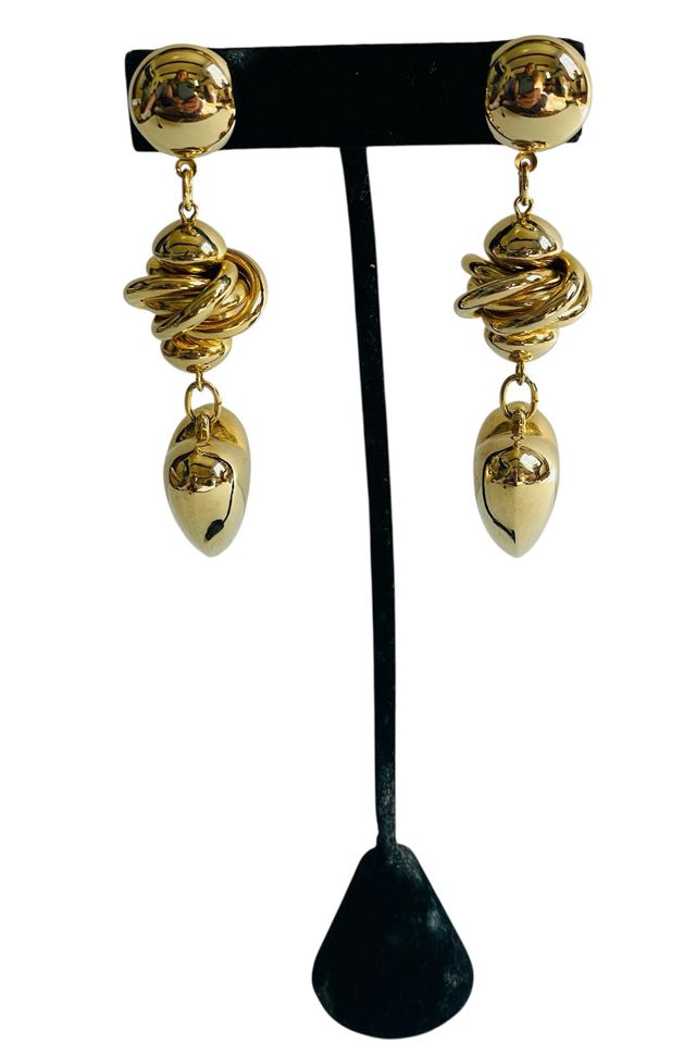 Vintage Gold Puffy Heart Drop Earring Selected by FernMercantile #1