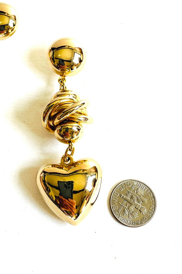 Vintage Gold Puffy Heart Drop Earring Selected by FernMercantile #3