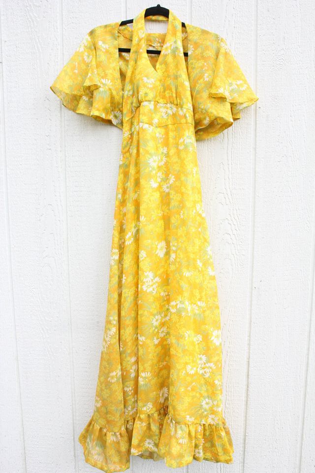 1960s Handmade Two-Piece Yellow Daisy Floral Halter Dress + Cardi Set Selected By Moons + Junes Vintage #1