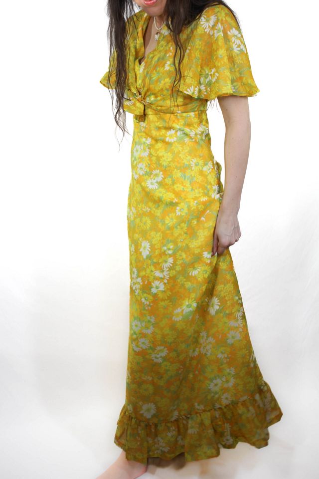 1960s Handmade Two-Piece Yellow Daisy Floral Halter Dress + Cardi Set Selected By Moons + Junes Vintage #3