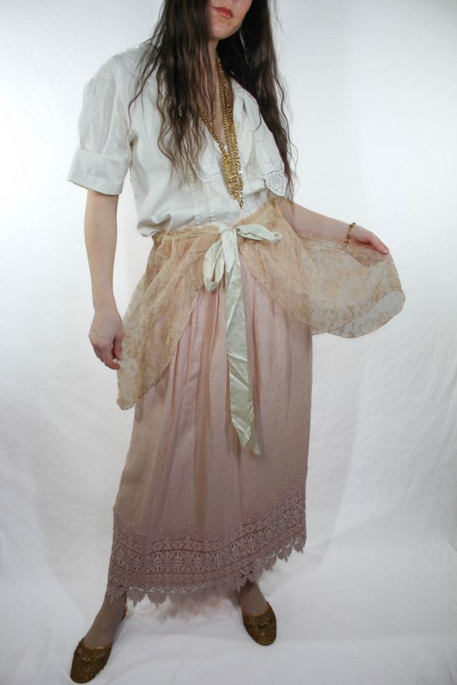 Vintage Pink Linen + Lace Prairie Maxi Skirt Selected By Moons + Junes Vintage #1