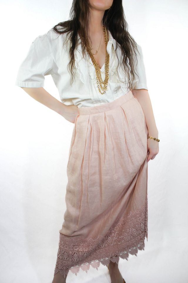 Vintage Pink Linen + Lace Prairie Maxi Skirt Selected By Moons + Junes Vintage #3