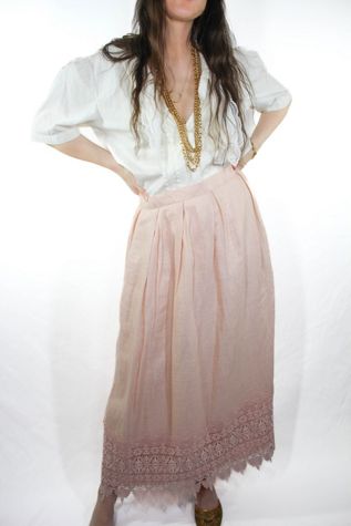 Vintage Pink Linen + Lace Prairie Maxi Skirt Selected By Moons + Junes Vintage