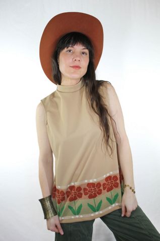 1960s Flower Field Turtleneck Tank Selected By Moons + Junes Vintage
